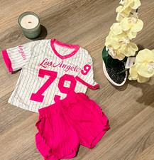 Girls 4T Pink/White Striped Long Sleeve T-Shirt & Ruffle Shorts 2-Piece Set Baby T-shirt price