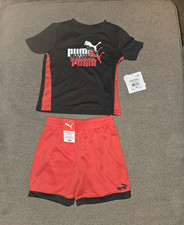 PUMA Boys 2-Piece Mesh Breathable Tee & Shorts Set Black/Red 18M Baby T-shirt price