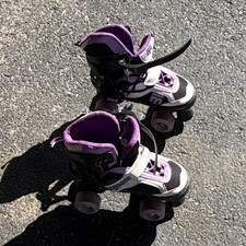 Mongoose Girls Youth Quad Roller Skates Black/Purple with Pink Wheels Skates price