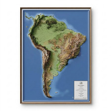 Real 3D raised relief map of South America - with touchable mountain peaks. Geography price