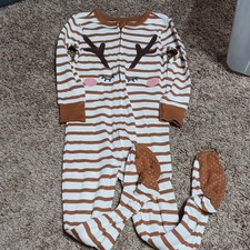 Old Navy 2T Cotton Knit One Piece Footed Zip Sleeper, Brown/White Striped Baby Sleep Set price
