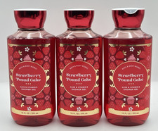 NEW Bath and Body Works Strawberry Pound Cake Shower Gel 10 Oz Bottles Set Of 3 Shower Gels and Bath Foams price