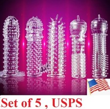 Set of 5  Flexible Latex spike Condoms Reusable Bump Enhance Extension Stimulate Condoms price