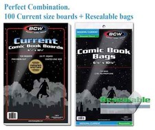 100 BCW Resealable Comic Book Bags Sleeve + Boards Modern / Current Safe Storage Comics price