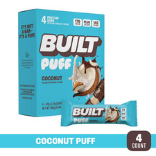 BUILT Puff Protein Bar, Coconut, 17g Protein, Collagen, 140 Calories, 4 Count Bo Protein Powders price