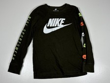 Nike T Shirt Boys Medium (5/6) Green Long Sleeve Graphic Print Spelled Out Logo Boys' T-shirt price