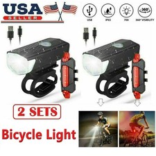 2 Sets USB Rechargeable LED Bicycle Headlight Bike Front Rear Lamp Cycling Sport Bicycle Accessories price