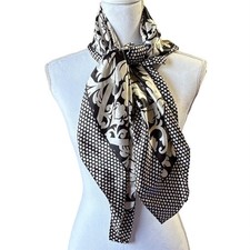 MOSI Satin Like Scarf Black & Cream Floral Damask Print 34 X 34 Shawl price