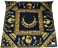 RARE Vtg TRUSSARDI Baroque Gold Jewelry Handkerchief Scarf 20" Japan Cotton Shawl price