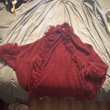 Simply Noelle Burgundy Solid Knit Shawl Wrap Poncho w/ Fringe Trim, One Size Shawl price