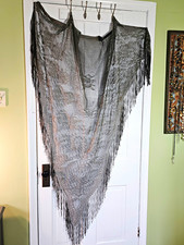 Women’s Gray Floral Lace Triangle Shawl Wrap with Fringe Accents Shawl price