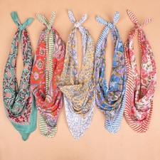 Organic Cotton Bandana Set Of 5 : Hand Block Printed Hair & Neck Wrap Shawl price