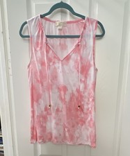 michael kors pink white tie dye chiffon sleeveless v-neck drawstring blouse m Blouse price