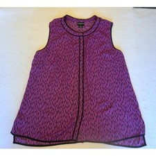 Liz Claiborne Career Purple Black Geometric Sleeveless Blouse XL Diamond Print Blouse price