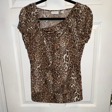 New York & Company Womens Leopard Print Chiffon Stretch Scoop Neck Blouse XS Blouse price