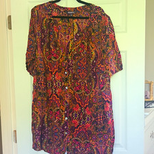 Roaman's Plus Size 30W Rayon Woven Blouse Short Sleeve V-Neck Button Paisley Blouse price