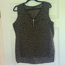 Womens Apt. 9 Tunic Top Sleeveless Animal Print Blouse V Neck 1/2 Zip Size XL Blouse price