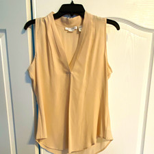 Max Studio Beige Blush Silk  Sleeveless Pleated V-Neck Blouse, Women’s M Blouse price
