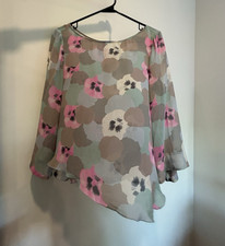 Armani Collezioni Silk Chiffon Floral Sheer Blouse 3/4 Sleeve Scoop 42 Blouse price