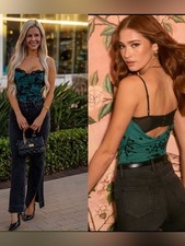 New Vici Ellie Floral Ruched Bodysuit in Emerald Size Medium $54 Blouse price