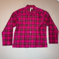 100% Silk Debra Deroo Long Sleeve Blouse Sz M Hot Pink Plaid Blouse price