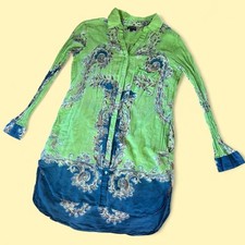 Women's 100% Cotton Boho Paisley Button Up Tunic Blouse Ruched Sleeve Size Large Blouse price