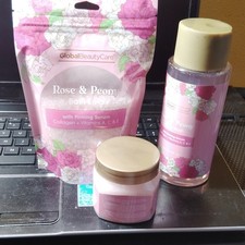 Global Beauty Care Rose & Peony Bath Set Salts Wash Scrub Firming Collagen Body Care Sets price