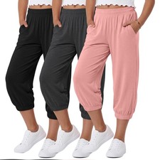 3 Pcs Girls' Capris Sweatpants 5-14Y Cropped Elastic Waist Joggers with Pocke... Girls' Pants price