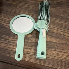 Green Plastic Round Hair Brush & Handheld Mirror Set, 10 in, Unisex Hair Brush and Comb price