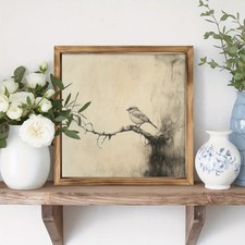 Vintage Bird Sketch Framed Art Retro Woodland Animal Wall Decor for Home Bedroom Wooden Wall Art price