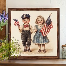 4th Of July Patriotic Children Flag Wooden Plaque Vintage USA Home Decor Gift Wooden Wall Art price