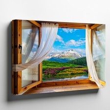 Wall Art Picturesque View From A Large, Open Wooden Window, Framed By Elegant Wooden Wall Art price