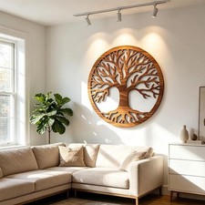 Large Walnut Wooden Tree of Life Wall Art,  Round Boho Wood Wall Hanging Wooden Wall Art price