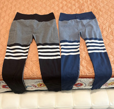 A Agroste Striped Colorblock Ankle Leggings Size L 2 Pairs Black and Blue. Fitwear (Fitness Clothing) price
