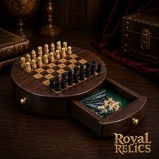 Handmade Wooden Round Mini Chess Board Game ~ Travel Vintage Chess Set Gift Chess price