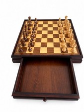 Handcrafted Staunton Chess Set Inlaid Wood 20" Board Storage Drawer King 3.75" Chess price