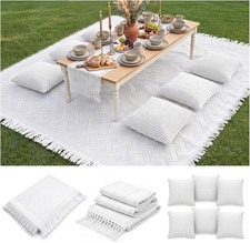Extra Large Outdoor Rug Boho Picnic Blanket with Low Table Runner and 6 Throw Pi Camping Set & Festival Package price