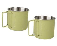 Camping Cups, Stainless Steel, 12oz, Set of 2 | Folding Handles, Green Camping Set & Festival Package price