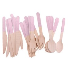 24pcs Disposable Wooden Cutlery Fork Spoon Knife for Home Party BBQ Tableware... Camping Set & Festival Package price