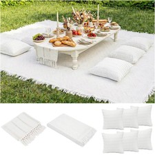 Extra Large Outdoor Boho Picnic Blanket with Table Runner and 6 Throw Pillows... Camping Set & Festival Package price
