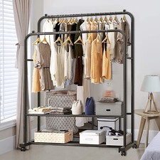 Heavy Duty Clothes Rack Industrial Pipe Garment Rack Rolling Storage Cart Rails Closet Organizer price