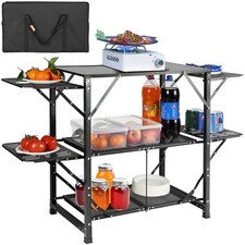 Camping Kitchen Table Folding Portable Cook Station 5 Tables & 2 Shelves Camping Kitchen price