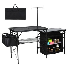 Portable Folding Camping Kitchen Table with Storage, Light Pole & Hooks (Black) Camping Kitchen price