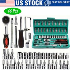 46 Pcs Socket Wrench Set 1/4" Drive Ratchet Metric Kit Garage Car Repair Tool US Sockets price