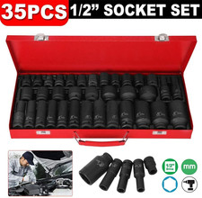 35pcs 1/2" Inch Deep Impact Socket Set Drive 8-32mm Metric Garage Sae With Case Sockets price