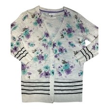 Croft & Barrow Women’s XS Floral Cardigan Sweater Striped Trim Soft Knitwear Women's Sweater & Cardigan & Knitwear price