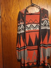 Women’s Multicolor Geometric Open Front Knit Cardigan Sweater Long Sleeve M Women's Sweater & Cardigan & Knitwear price