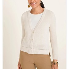 Chico's Button-Front Cardigan Sweater Knitwear Neutral Color SMALL Women's Sweater & Cardigan & Knitwear price