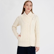 SAOL 100% Merino Wool Cable Knitted Cardigan Women's Irish Aran Zipper Jacket Women's Sweater & Cardigan & Knitwear price