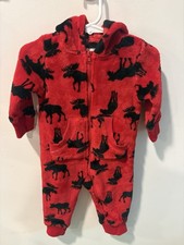 Little Blue House Red Black Moose Print Fleece Hooded Zip Coverall 6-12M Boys' Jumpsuit price